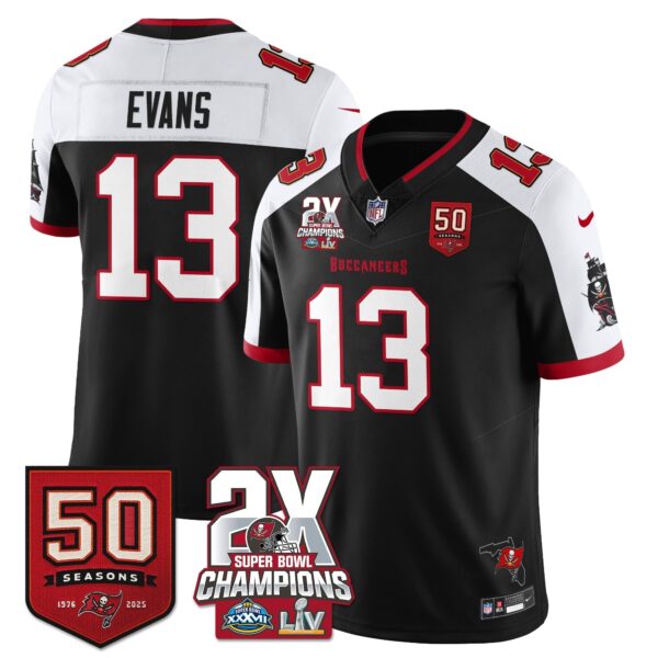 Tampa Bay Buccaneers Mike Evans 2-Time Champions Patch Vapor Limited Jersey - All Stitched - Black Alternate