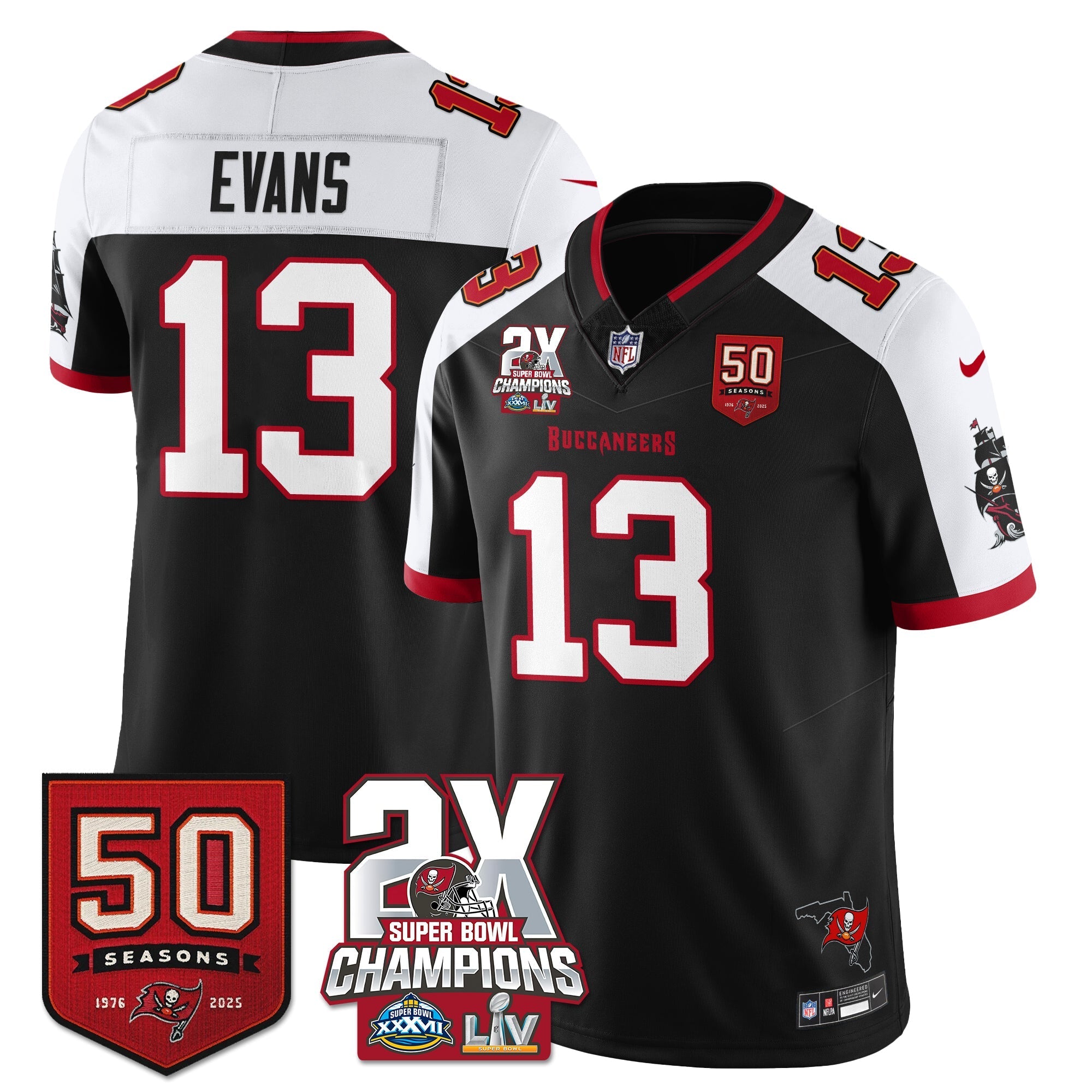 Tampa Bay Buccaneers Mike Evans 2-Time Champions Patch Vapor Limited Jersey - All Stitched - Black Alternate