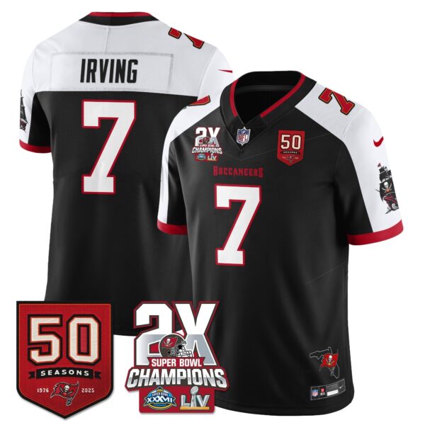 Tampa Bay Buccaneers Bucky Irving 2-Time Champions Patch Vapor Limited Jersey - All Stitched - Black Alternate