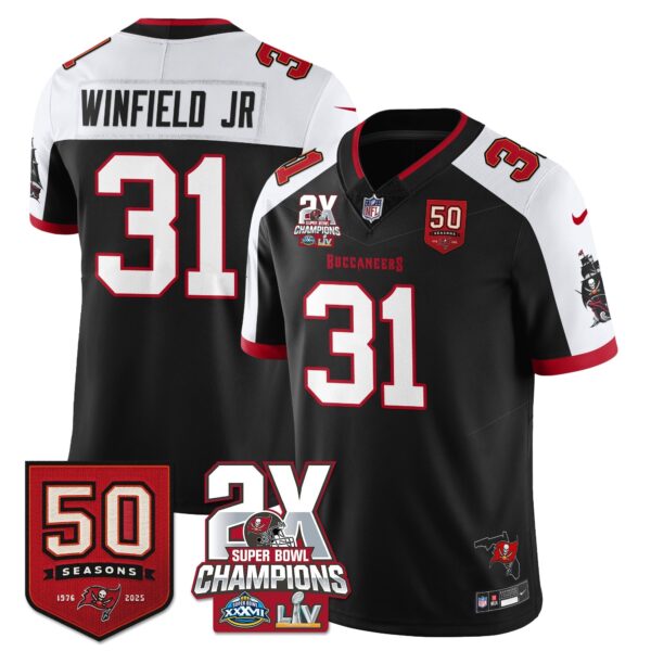 Tampa Bay Buccaneers Antoine Winfield Jr 2-Time Champions Patch Vapor Limited Jersey - All Stitched - Black Alternate