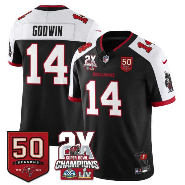 Tampa Bay Buccaneers Chris Godwin 2-Time Champions Patch Vapor Limited Jersey - All Stitched - Black Alternate