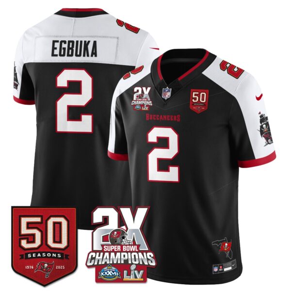 Tampa Bay Buccaneers Emeka Egbuka 2-Time Champions Patch Vapor Limited Jersey - All Stitched - Black Alternate