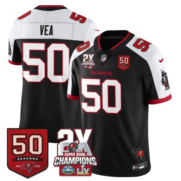 Tampa Bay Buccaneers Vita Vea 2-Time Champions Patch Vapor Limited Jersey - All Stitched - Black Alternate