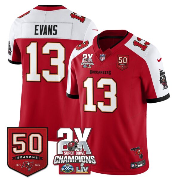 Tampa Bay Buccaneers Mike Evans 2-Time Champions Patch Vapor Limited Jersey - All Stitched - Red Alternate
