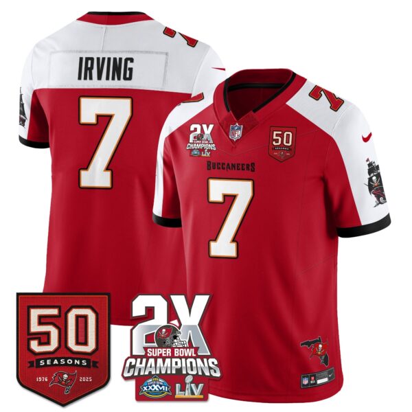 Tampa Bay Buccaneers Bucky Irving 2-Time Champions Patch Vapor Limited Jersey - All Stitched - Red Alternate