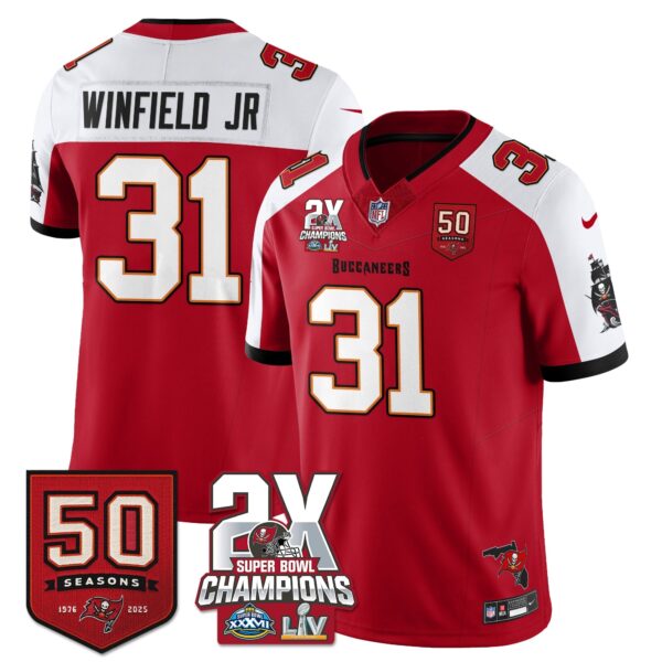 Tampa Bay Buccaneers Antoine Winfield Jr 2-Time Champions Patch Vapor Limited Jersey - All Stitched - Red Alternate