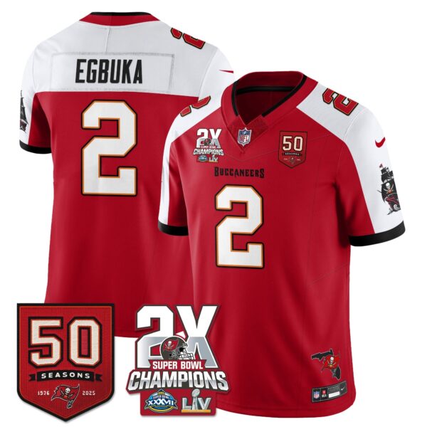 Tampa Bay Buccaneers Emeka Egbuka 2-Time Champions Patch Vapor Limited Jersey - All Stitched - Red Alternate
