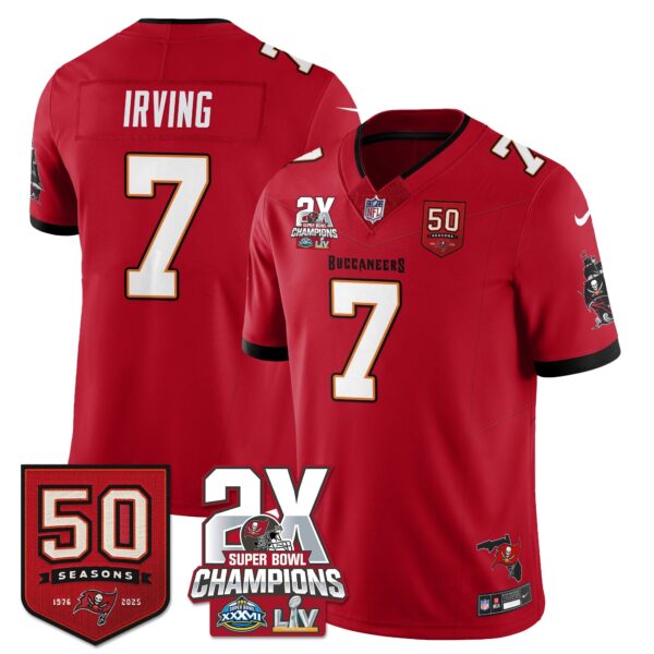 Tampa Bay Buccaneers Bucky Irving 2-Time Champions Patch Vapor Limited Jersey - All Stitched - Red