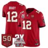Tampa Bay Buccaneers Tom Brady 2-Time Champions Patch Vapor Limited Jersey - All Stitched - Red