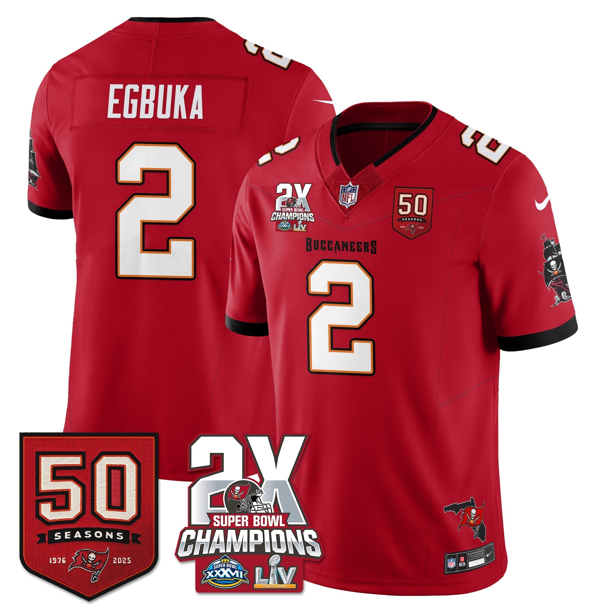 Tampa Bay Buccaneers Emeka Egbuka 2-Time Champions Patch Vapor Limited Jersey - All Stitched - Red
