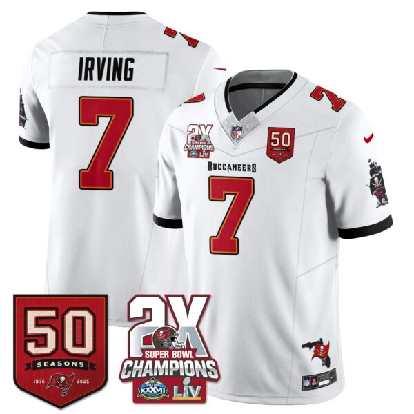 Tampa Bay Buccaneers Bucky Irving 2-Time Champions Patch Vapor Limited Jersey - All Stitched - White