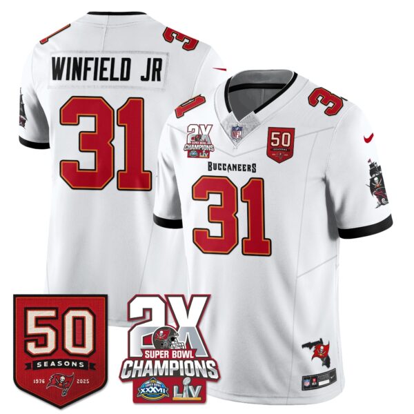 Tampa Bay Buccaneers Antoine Winfield Jr 2-Time Champions Patch Vapor Limited Jersey - All Stitched - White