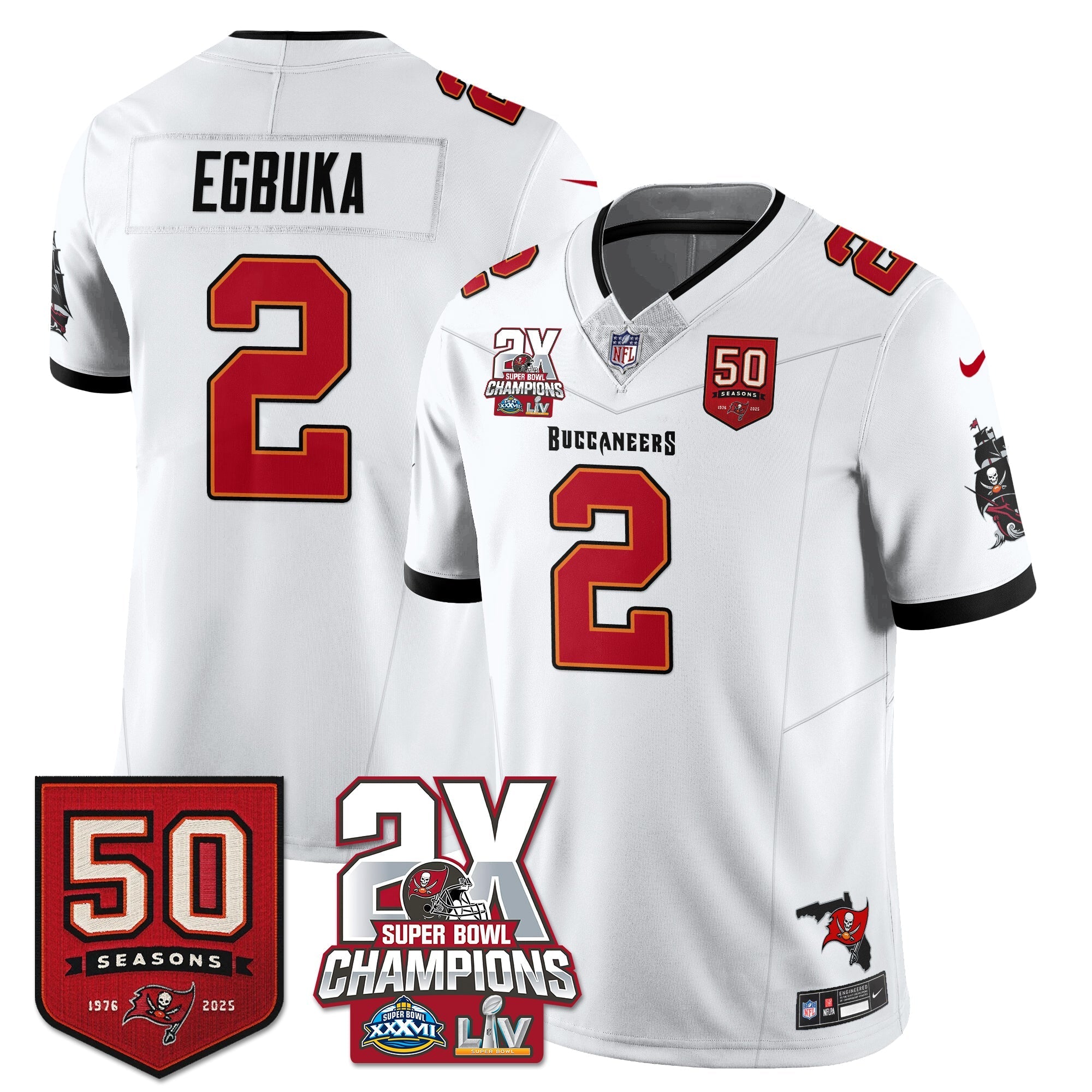 Tampa Bay Buccaneers Emeka Egbuka 2-Time Champions Patch Vapor Limited Jersey - All Stitched - White