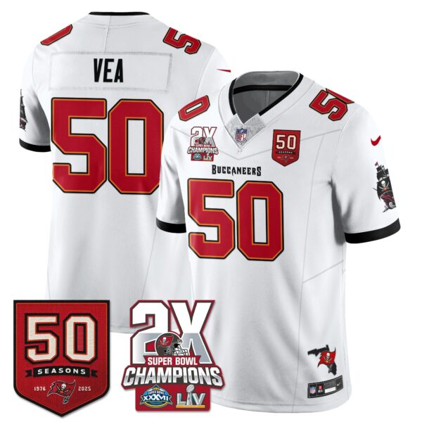 Tampa Bay Buccaneers Vita Vea 2-Time Champions Patch Vapor Limited Jersey - All Stitched - White