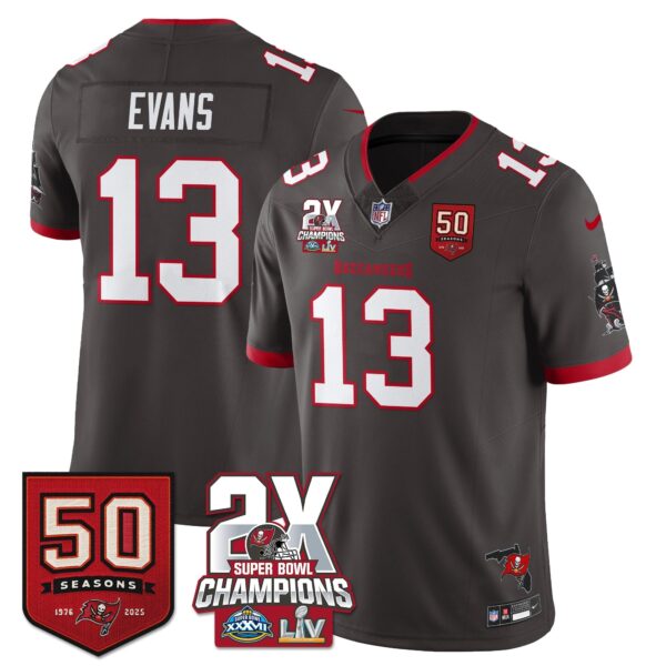 Tampa Bay Buccaneers Mike Evans 2-Time Champions Patch Vapor Limited Jersey - All Stitched - Pewter