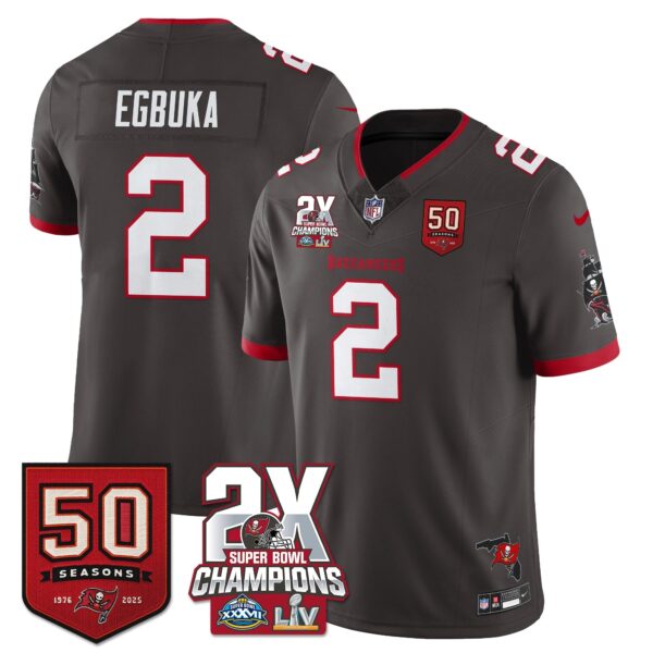 Tampa Bay Buccaneers Emeka Egbuka 2-Time Champions Patch Vapor Limited Jersey - All Stitched - Pewter