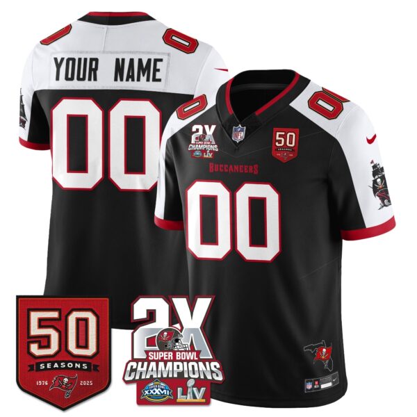 Tampa Bay Buccaneers 2-Time Champions Patch Vapor Limited Custom Jersey - All Stitched - Black Alternate