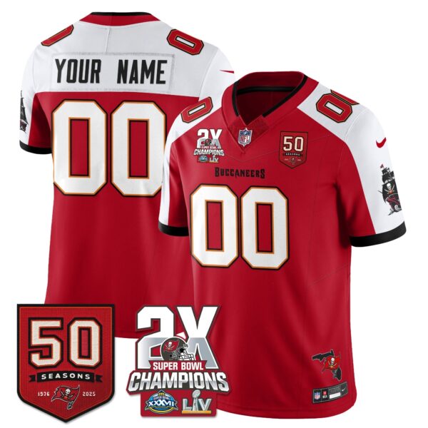 Tampa Bay Buccaneers 2-Time Champions Patch Vapor Limited Custom Jersey - All Stitched - Red Alternate