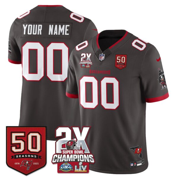 Tampa Bay Buccaneers 2-Time Champions Patch Vapor Limited Custom Jersey - All Stitched - Pewter