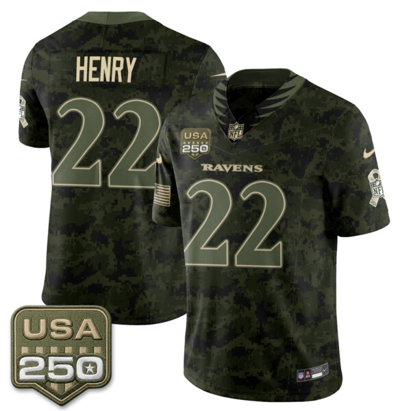 Baltimore Ravens Derrick Henry 2026 Salute to Service Vapor Jersey - All Stitched - Camo