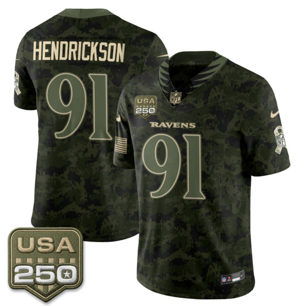 Baltimore Ravens Trey Hendrickson 2026 Salute to Service Vapor Jersey - All Stitched - Camo