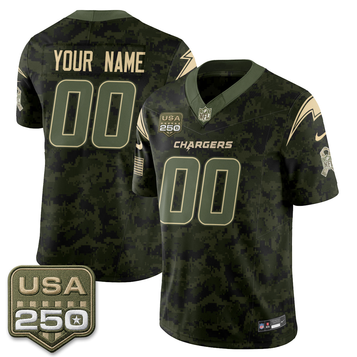 Los Angeles Chargers 2026 Salute to Service Vapor Custom Jersey - All Stitched - Camo