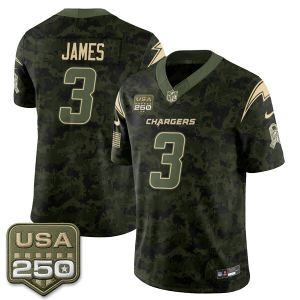 Los Angeles Chargers Derwin James Jr. 2026 Salute to Service Vapor Jersey - All Stitched - Camo