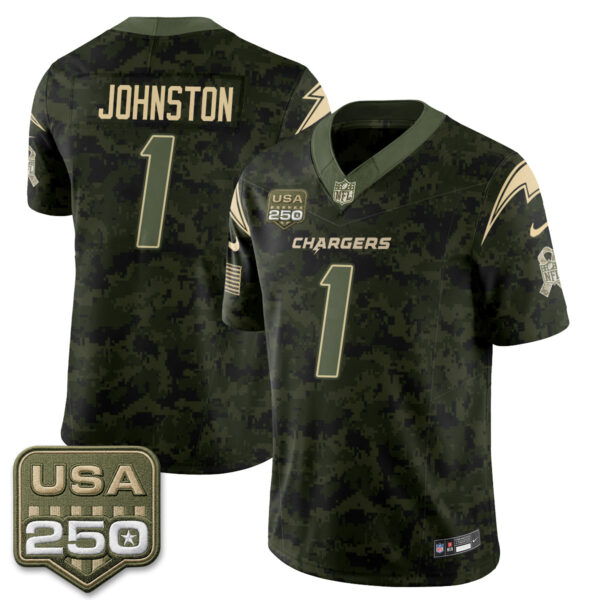 Los Angeles Chargers Quentin Johnston 2026 Salute to Service Vapor Jersey - All Stitched - Camo
