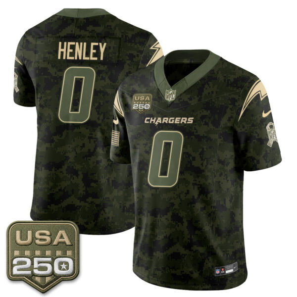 Los Angeles Chargers Daiyan Henley 2026 Salute to Service Vapor Jersey - All Stitched - Camo