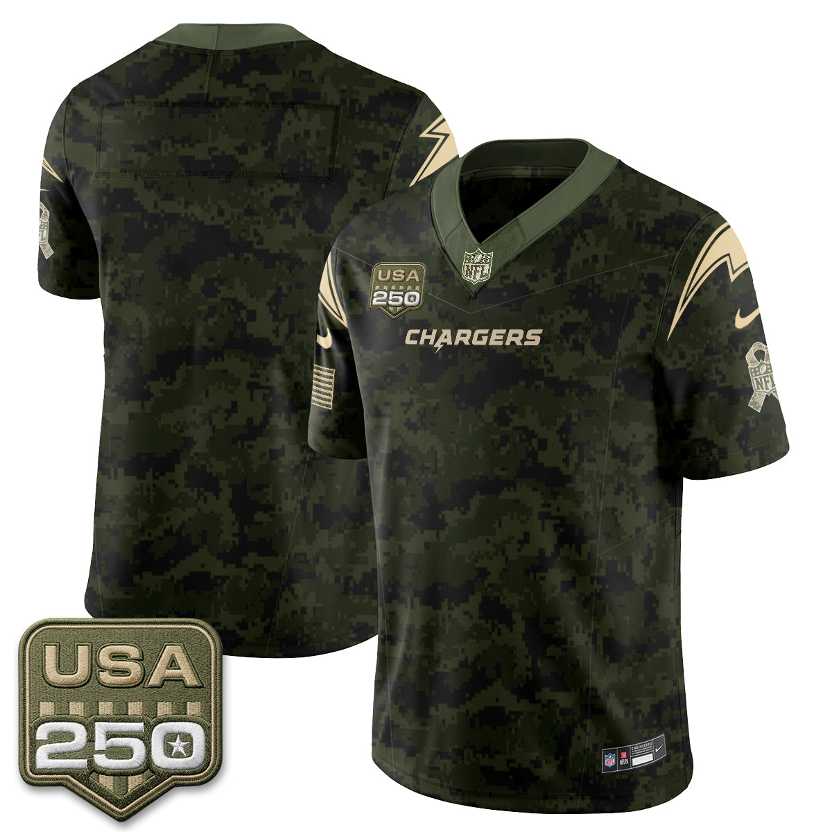 Los Angeles Chargers Team 2026 Salute to Service Vapor Jersey - All Stitched - Camo