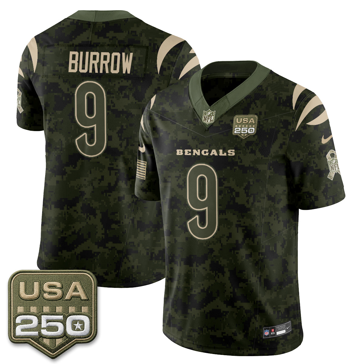 Cincinnati Bengals Joe Burrow 2026 Salute to Service Vapor Jersey - All Stitched - Camo