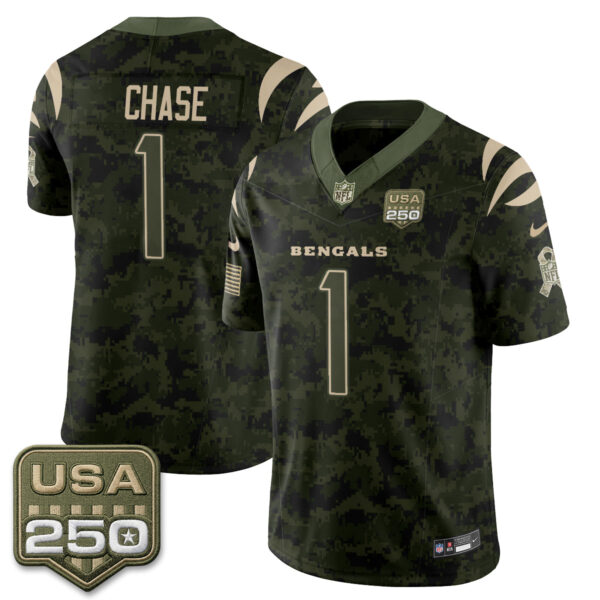 Cincinnati Bengals Ja'Marr Chase 2026 Salute to Service Vapor Jersey - All Stitched - Camo