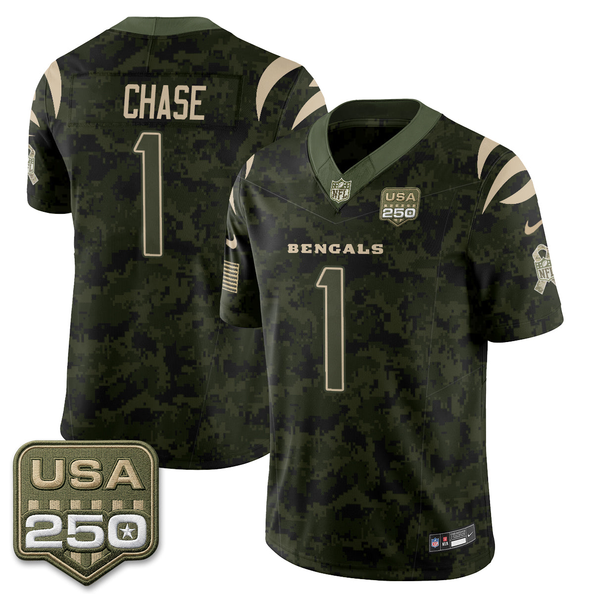 Cincinnati Bengals Ja'Marr Chase 2026 Salute to Service Vapor Jersey - All Stitched - Camo