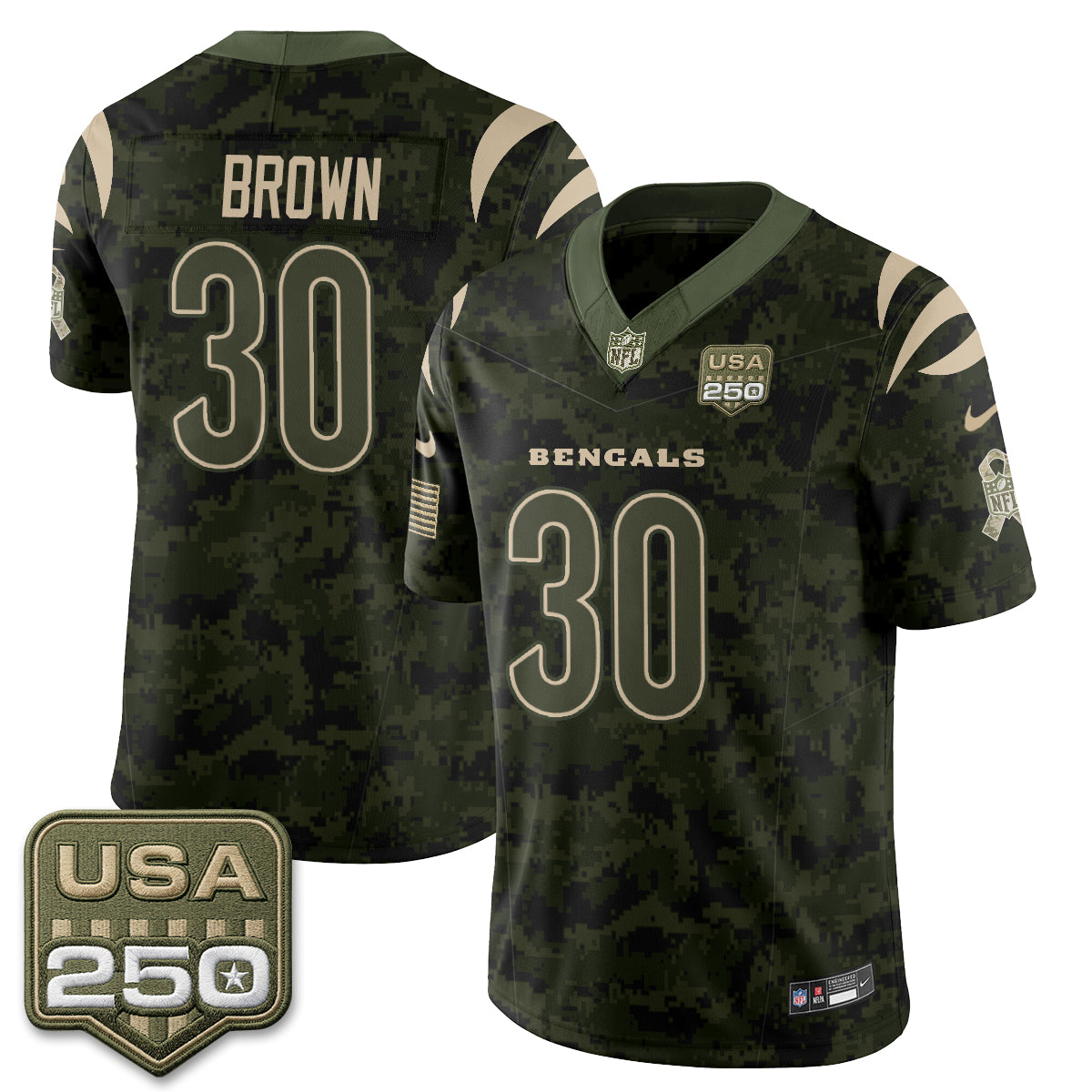 Cincinnati Bengals Chase Brown 2026 Salute to Service Vapor Jersey - All Stitched - Camo