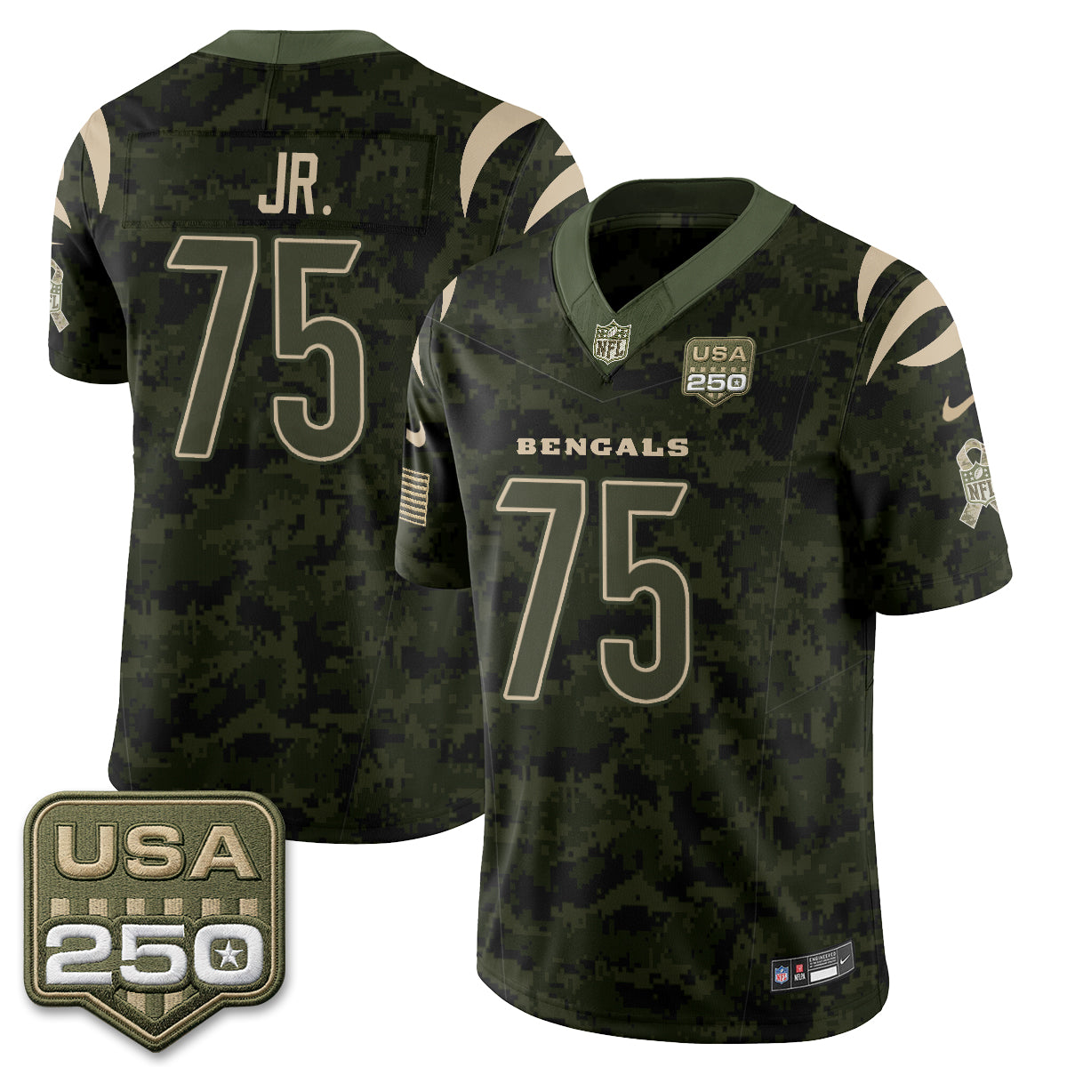 Cincinnati Bengals Orlando Brown Jr. 2026 Salute to Service Vapor Jersey - All Stitched - Camo