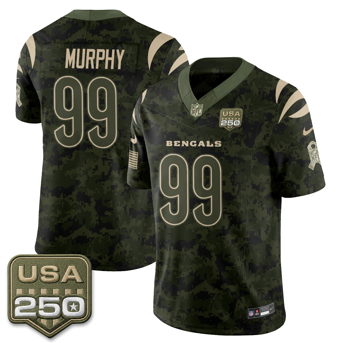 Cincinnati Bengals Myles Murphy 2026 Salute to Service Vapor Jersey - All Stitched - Camo