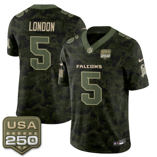Atlanta Falcons Drake London 2026 Salute to Service Vapor Jersey - All Stitched - Camo