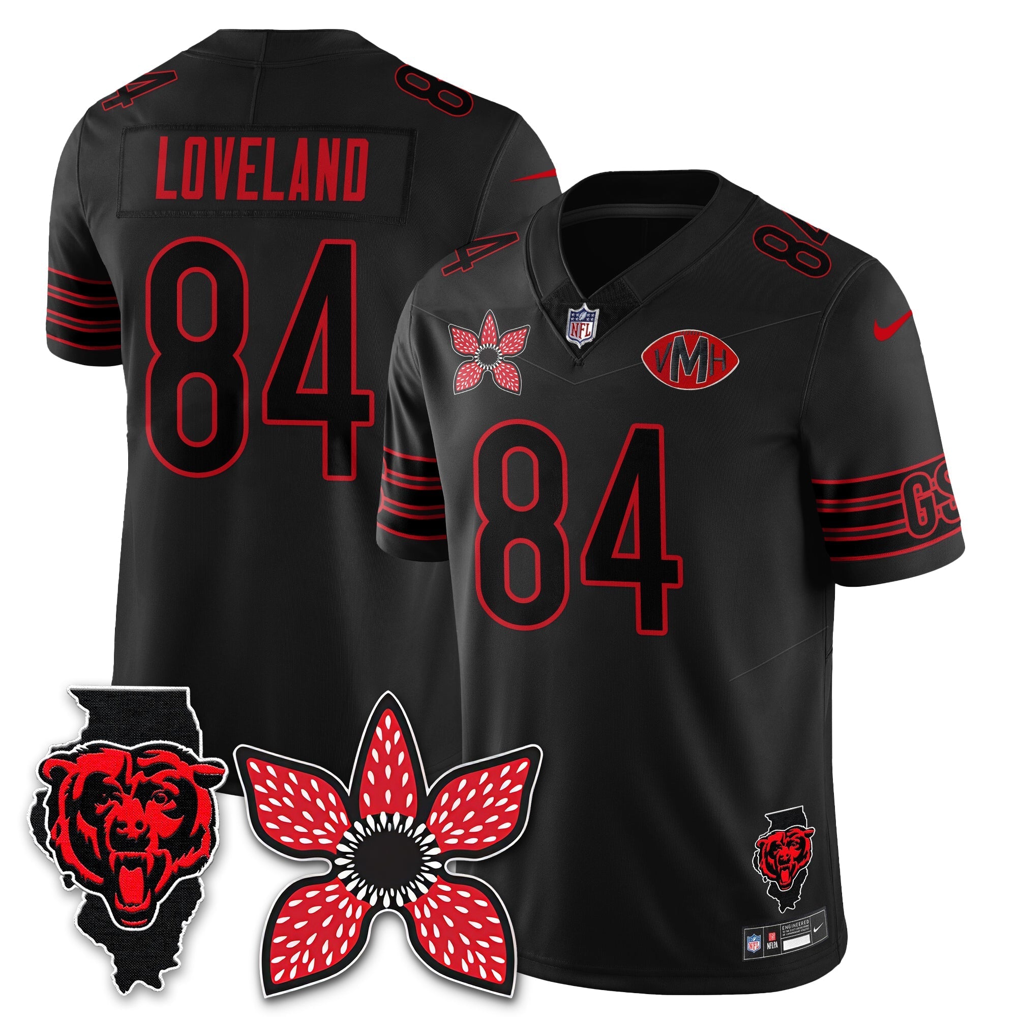 Chicago Bears Colston Loveland 'Stranger Things Edition' Vapor Limited Jersey - All Stitched - Black