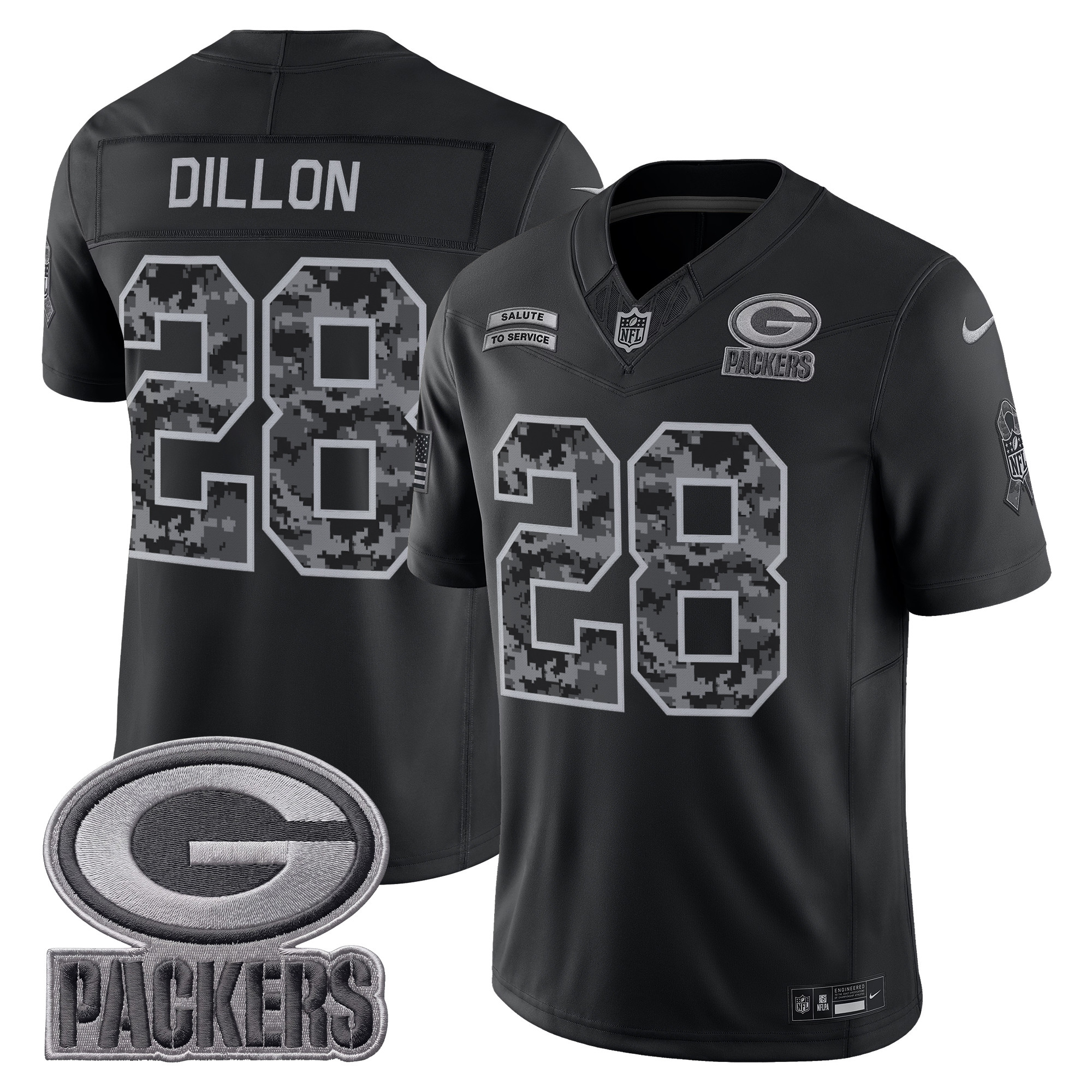 Green Bay Packers AJ Dillon 2026 Salute to Service Vapor Limited Jersey - All Stitched