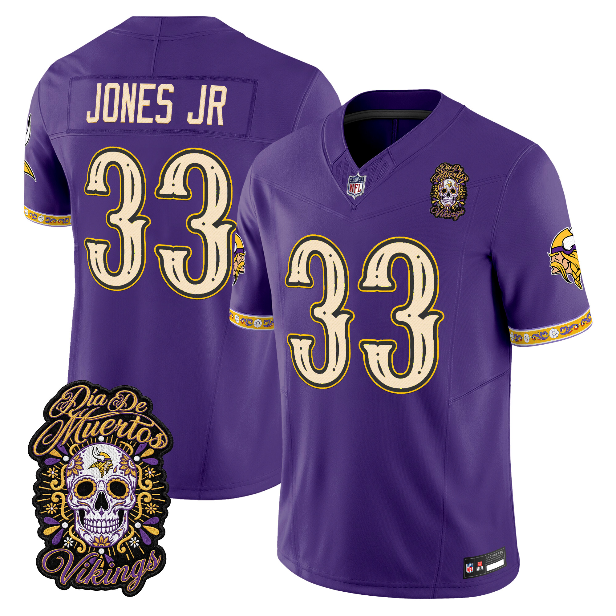 Minnesota Vikings Aaron Jones Dia de los Muertos Vapor Limited Jersey - All Stitched