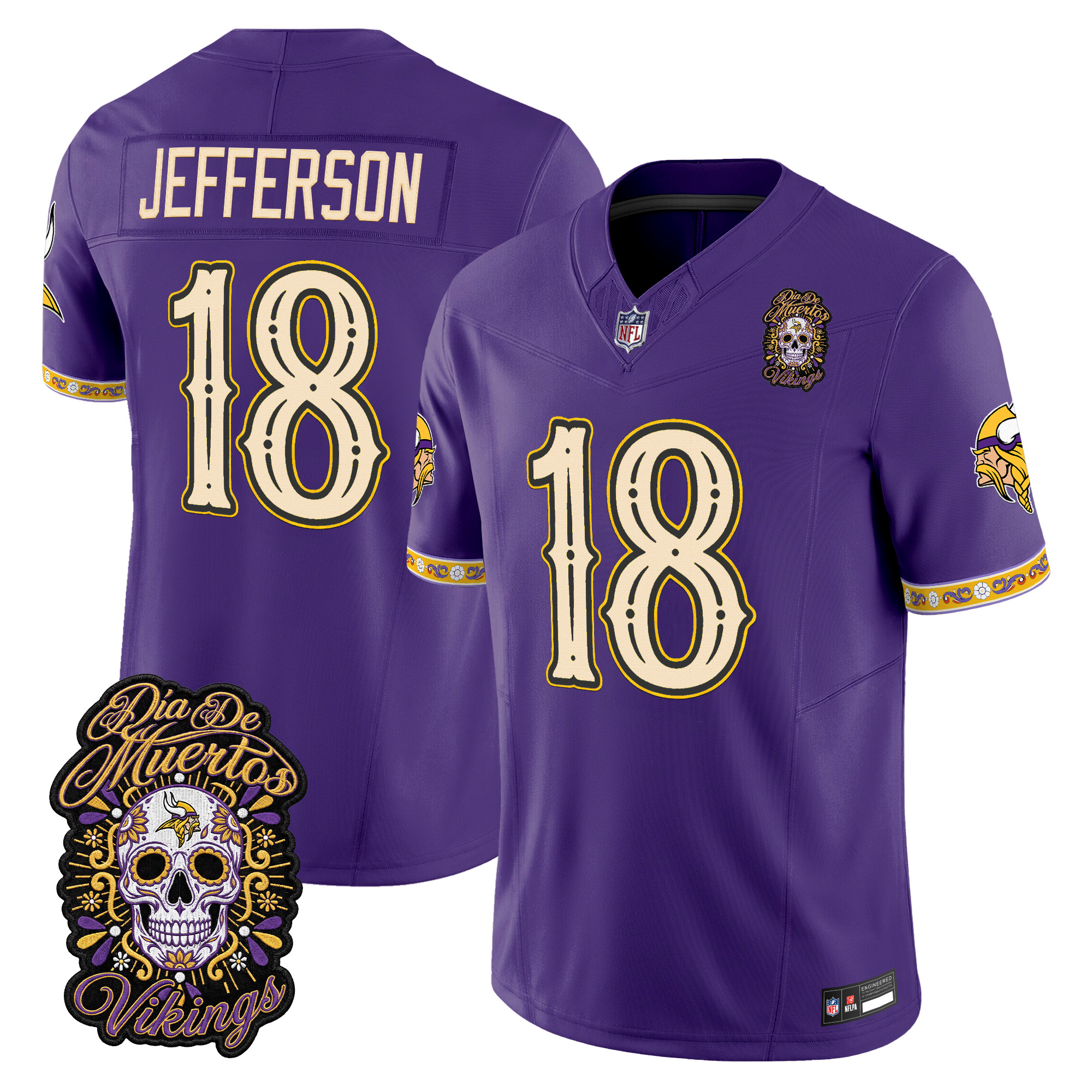 Minnesota Vikings Justin Jefferson Dia de los Muertos Vapor Limited Jersey - All Stitched