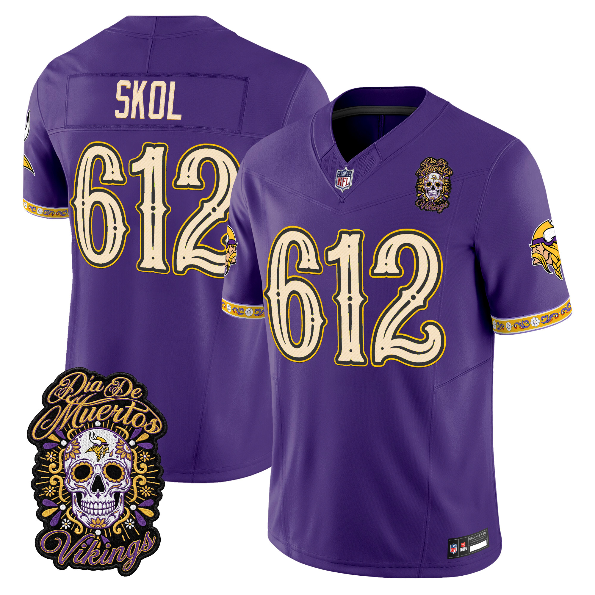 Minnesota Vikings Skol 612 Dia de los Muertos Vapor Limited Jersey - All Stitched