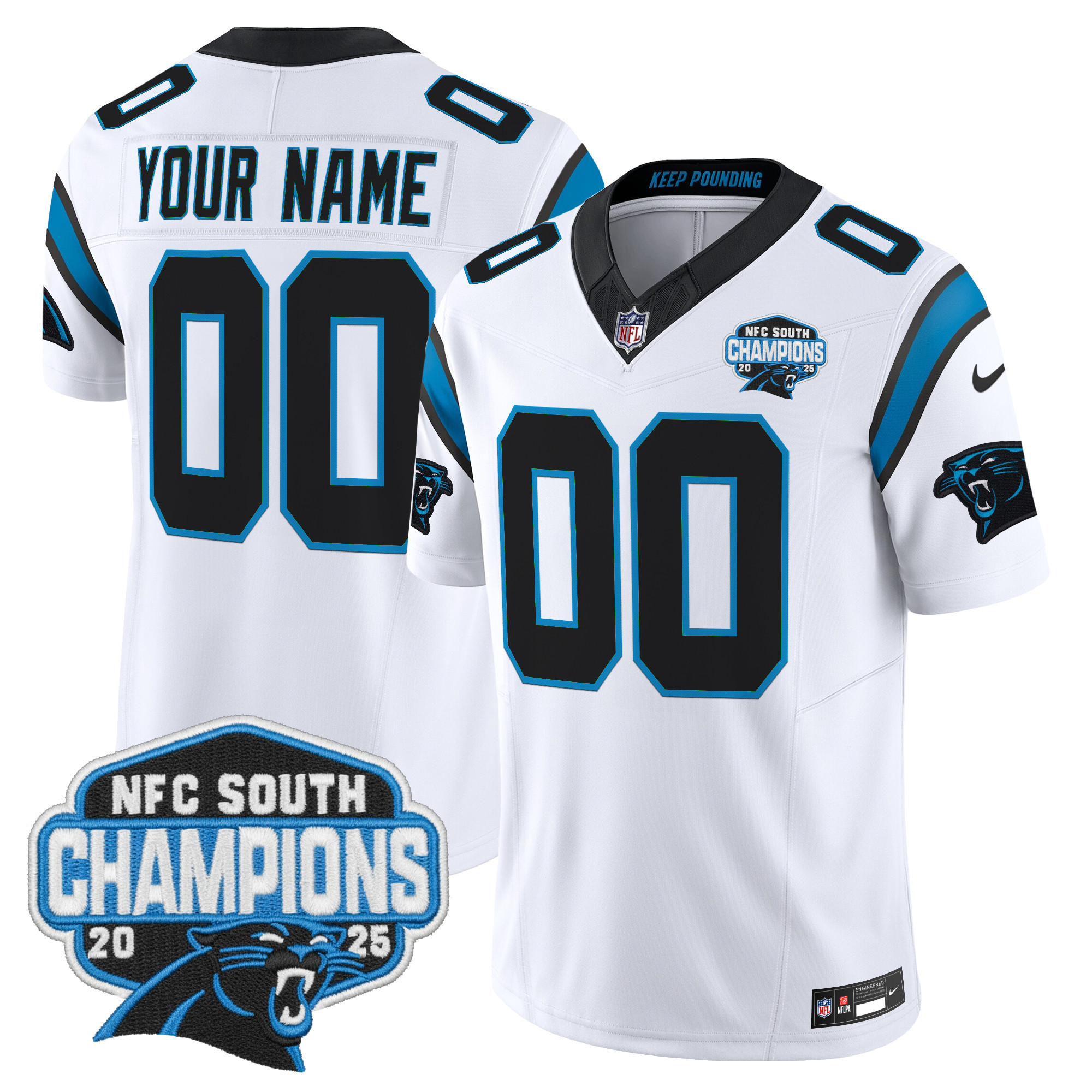 Carolina Panthers 2025 NFC South Division Champions Vapor Limited Custom Jersey - All Stitched - White