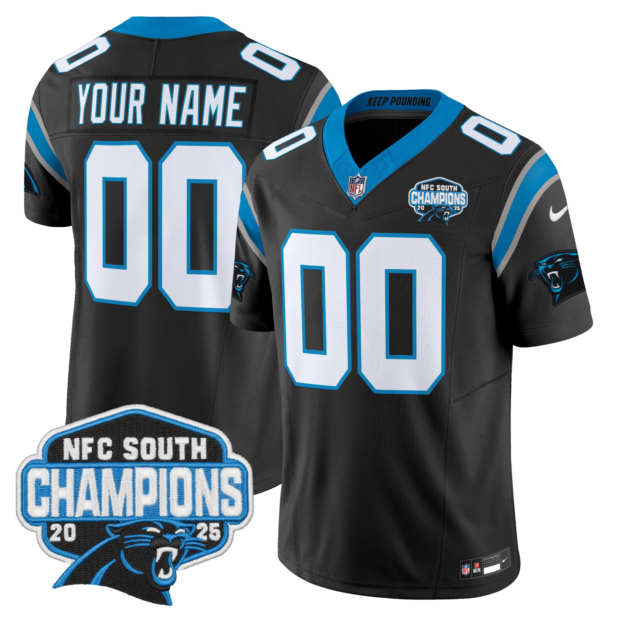 Carolina Panthers 2025 NFC South Division Champions Vapor Limited Custom Jersey - All Stitched - Black