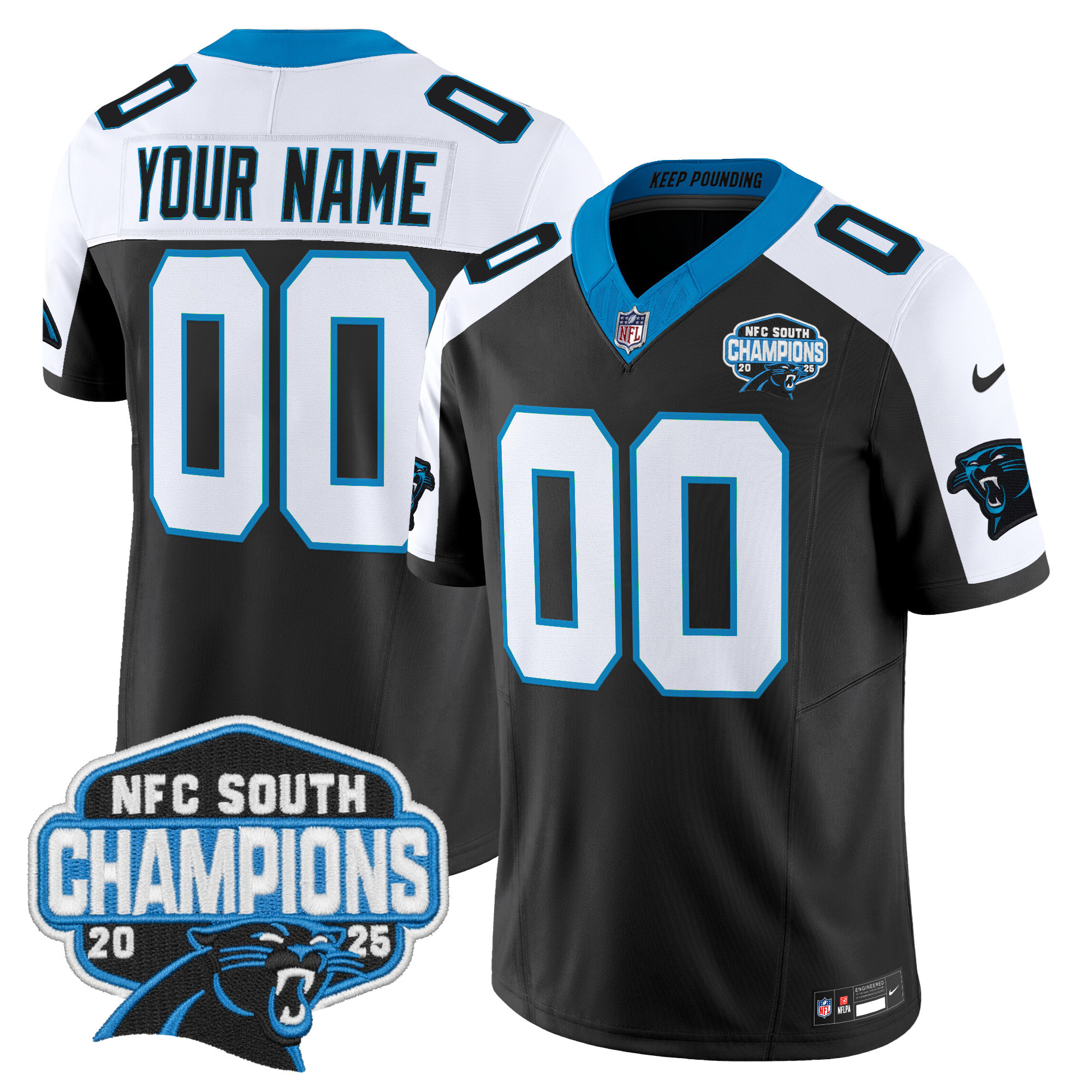Carolina Panthers 2025 NFC South Division Champions Vapor Limited Custom Jersey - All Stitched - Black Alternate