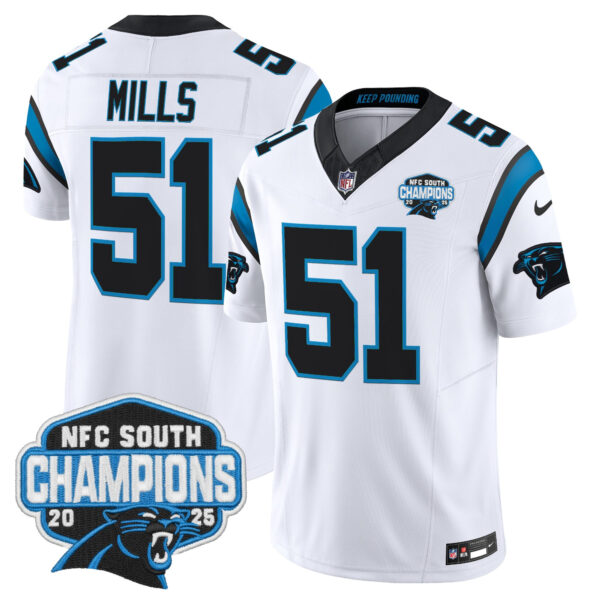 Carolina Panthers Sam Mills 2025 NFC South Division Champions Vapor Limited Jersey - All Stitched - White