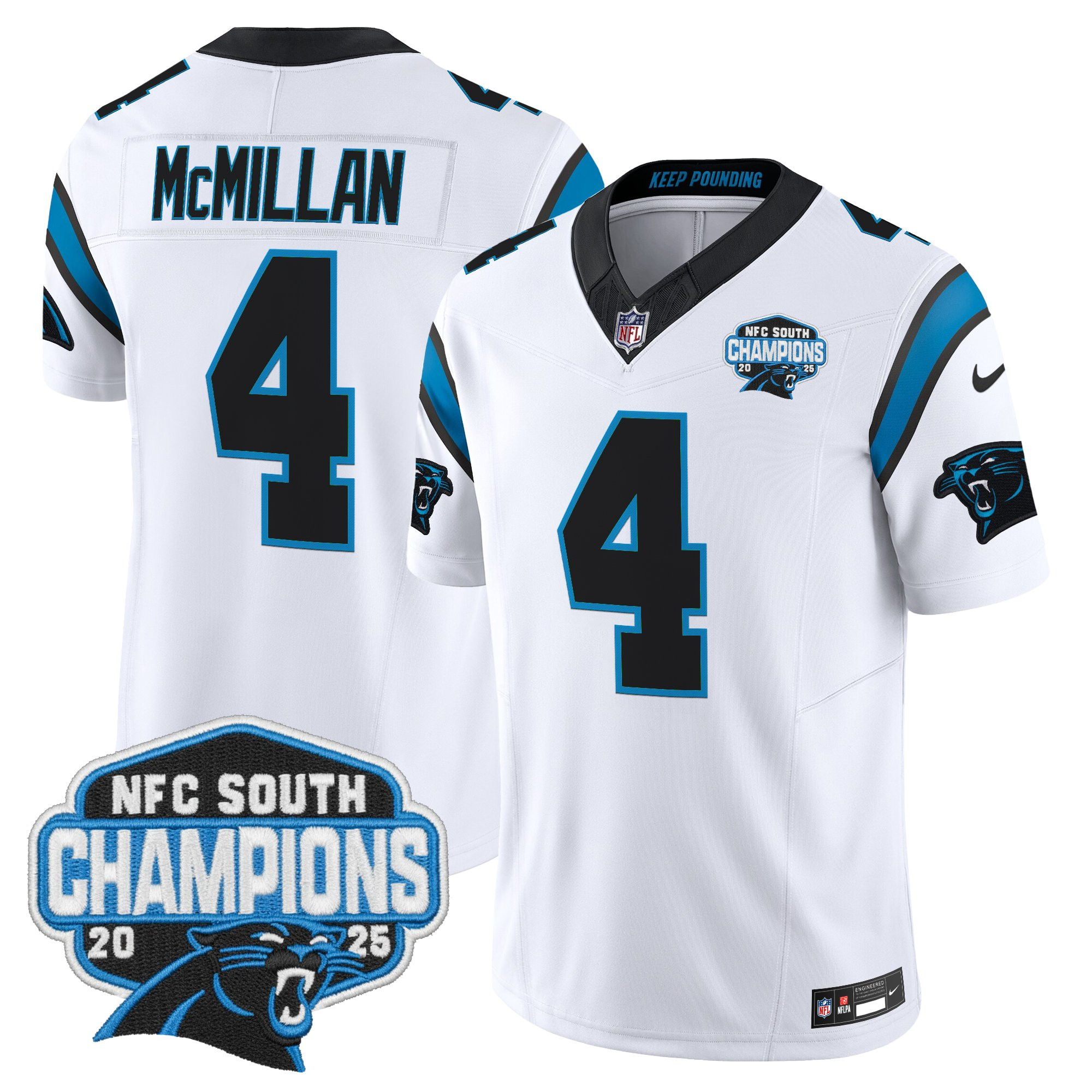 Carolina Panthers Tetairoa McMillan 2025 NFC South Division Champions Vapor Limited Jersey - All Stitched - White