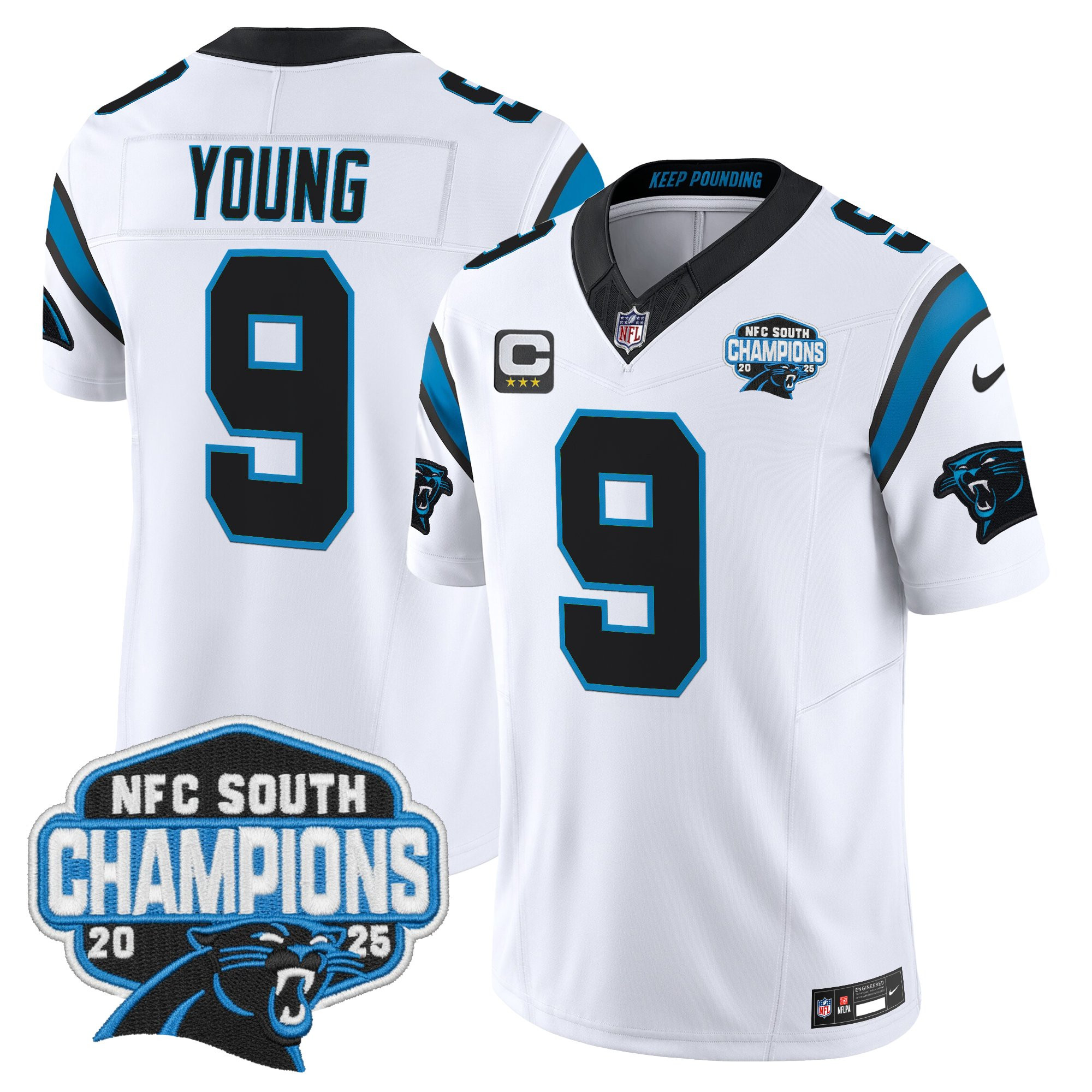 Carolina Panthers Bryce Young 2025 NFC South Division Champions Vapor Limited Jersey - All Stitched - White