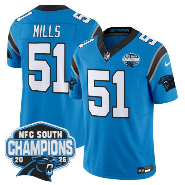 Carolina Panthers Sam Mills 2025 NFC South Division Champions Vapor Limited Jersey - All Stitched - Blue