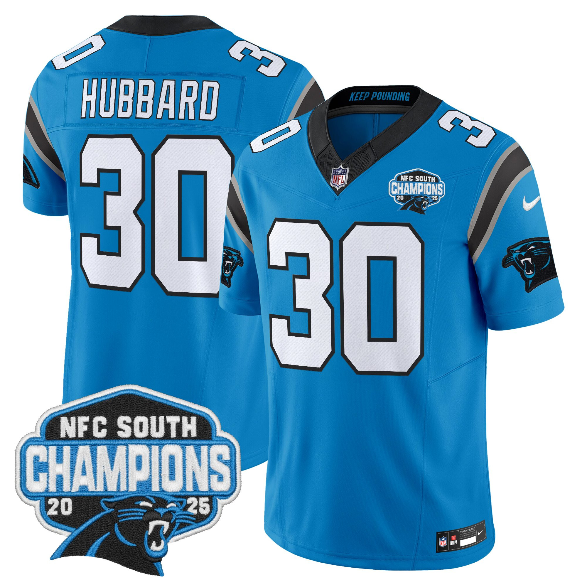Carolina Panthers Chuba Hubbard 2025 NFC South Division Champions Vapor Limited Jersey - All Stitched - Blue